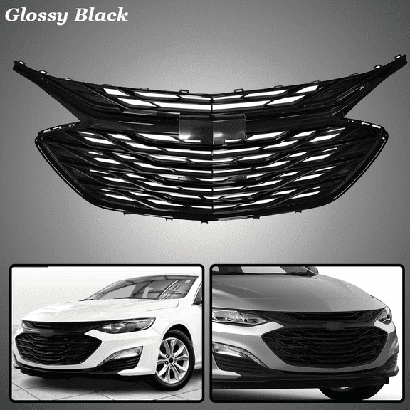 Gloss Black For 2019-2023 Chevrolet Malibu Front Upper Lower Grille & Grill Trim