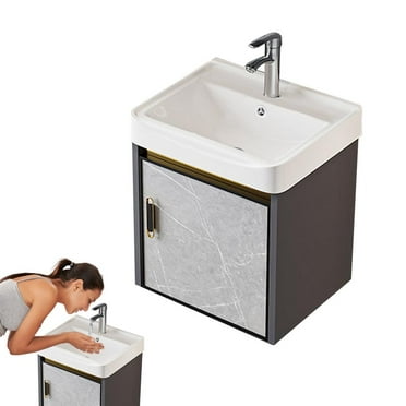 Floating Vanity with Sink, Modern Small Vanity with Ceramic Sink, 16.9 Inch Single Sink Bathroom Vanity