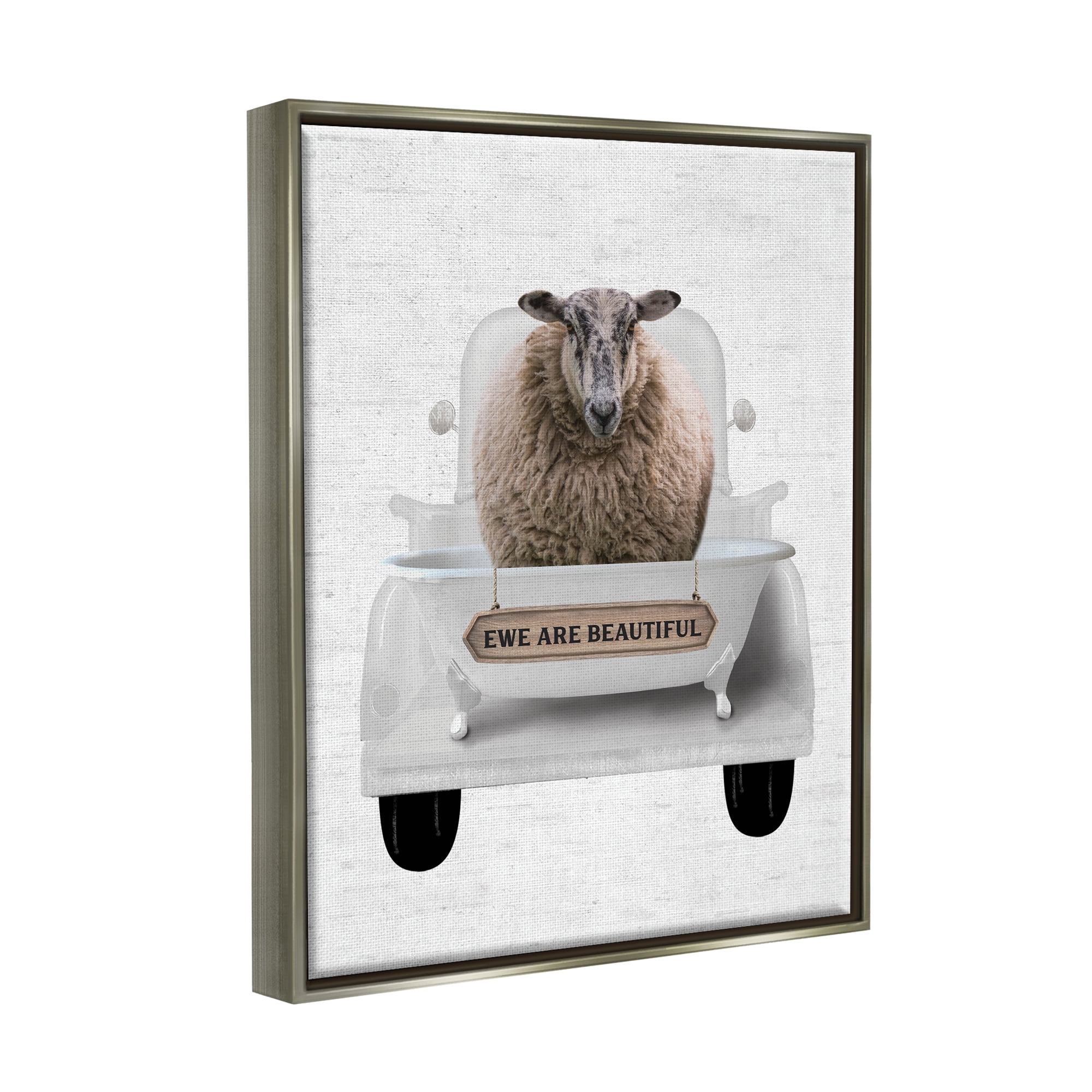 Stupell Industries Ewe Are Beautiful Phrase Animals & Insects Painting Gray Floater Framed Art Print Wall Art, 25 x 31