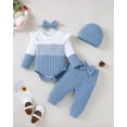 thumbnail image 3 of 3 Months Baby Girls Clothes 6 Months Girls 4PCS Fall Winter Outfits Set Newborn Girls Long Sleeve Color-blocked Top Pants Set with Headband Hat Blue, 3 of 6
