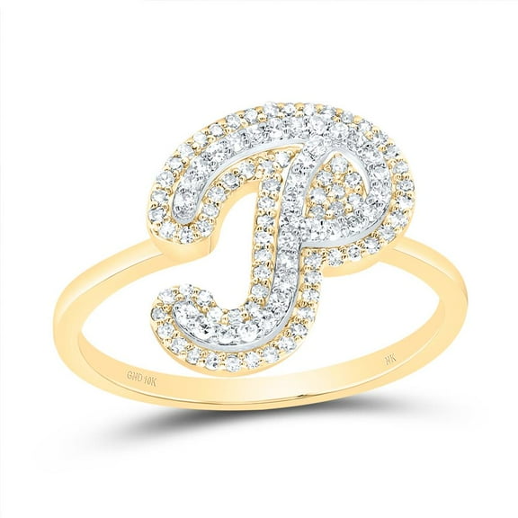10K Yellow Gold Genuine Diamond Women's Script Letter P Initial Ring 1/3 CT