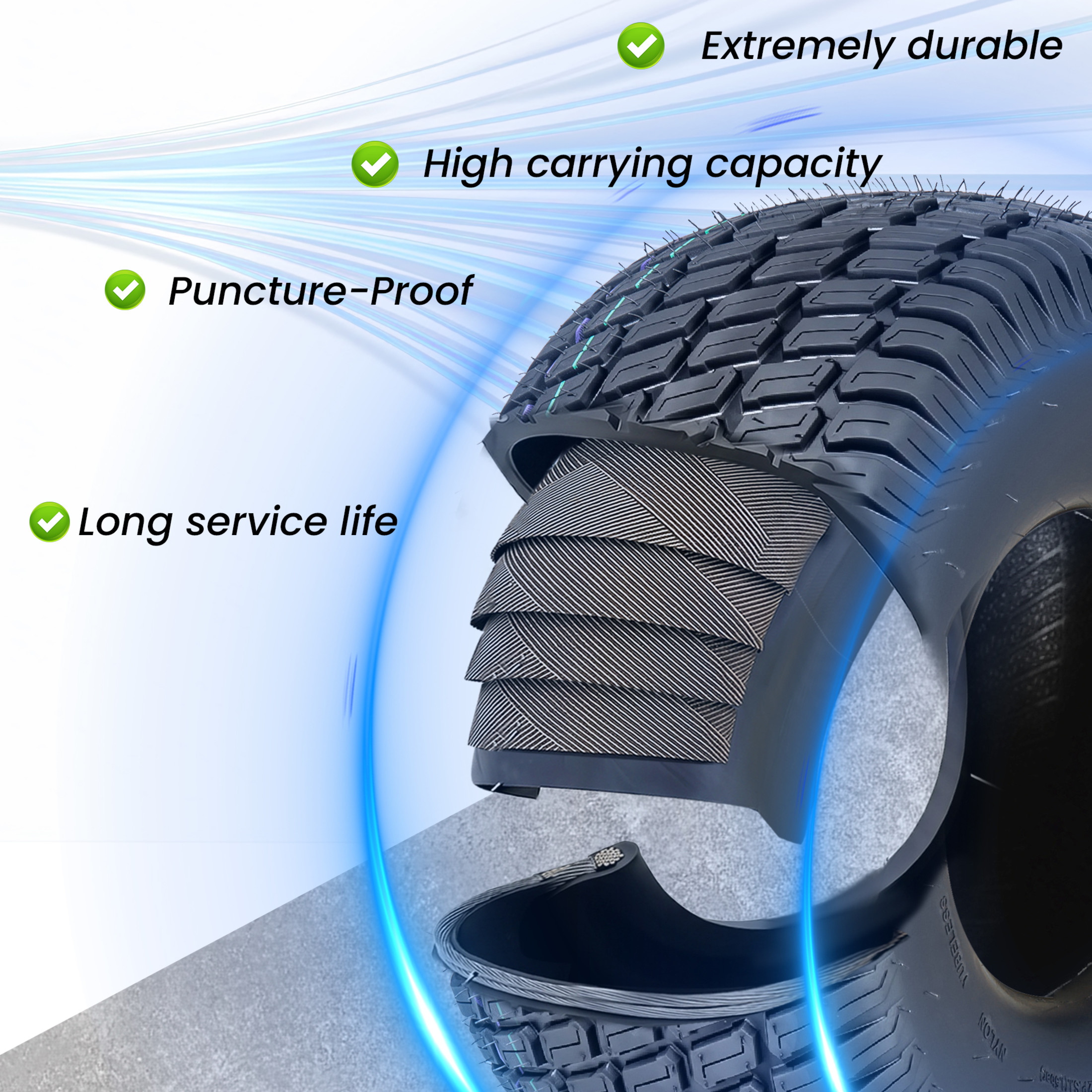 Noble House 20" x 10" 4-Ply Tubeless Turf Tread Lawn Mower Tires, Heavy Duty for Large Garden Tractors, Black, Set of 2