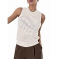thumbnail image 2 of Womens Summer Knit Sweater Tank Tops Round Neck Crochet Hollow Out Sleeveless Casual Crop Shirt White M, 2 of 8