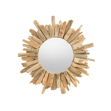 Circular Driftwood Natural Brown 23 x 23 Wood and Glass Wall Mounted Mirror