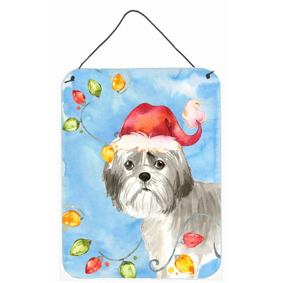 Christmas Lights Shih Tzu Puppy Cut Wall or Door Hanging Prints