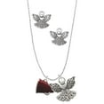 thumbnail image 1 of Delight Jewelry Silvertone Small Maroon Megaphone Silver tone Guardian Angel Charm Necklace and Stud Earrings, 1 of 4