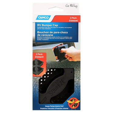 Camco Bumper Caps with Insect Screen | Features a Squeeze Grip for Easy Installation | Durable Polyethylene | 2-Pack, Black (40325)