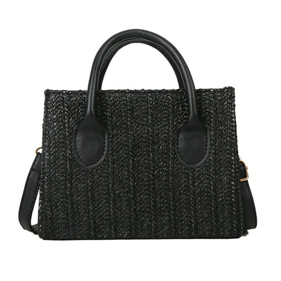 Straw Shoulder Bag Women Woven Leather Small Crossbody Tote Handbag (Beige)
