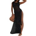 thumbnail image 2 of Vestido De Punto Vestido maxi de ganchillo para mujer Traje de playa con abertura lateral y cuello redondo sin espalda (Negro S) Cgtredaw Para estrenar, 2 of 7