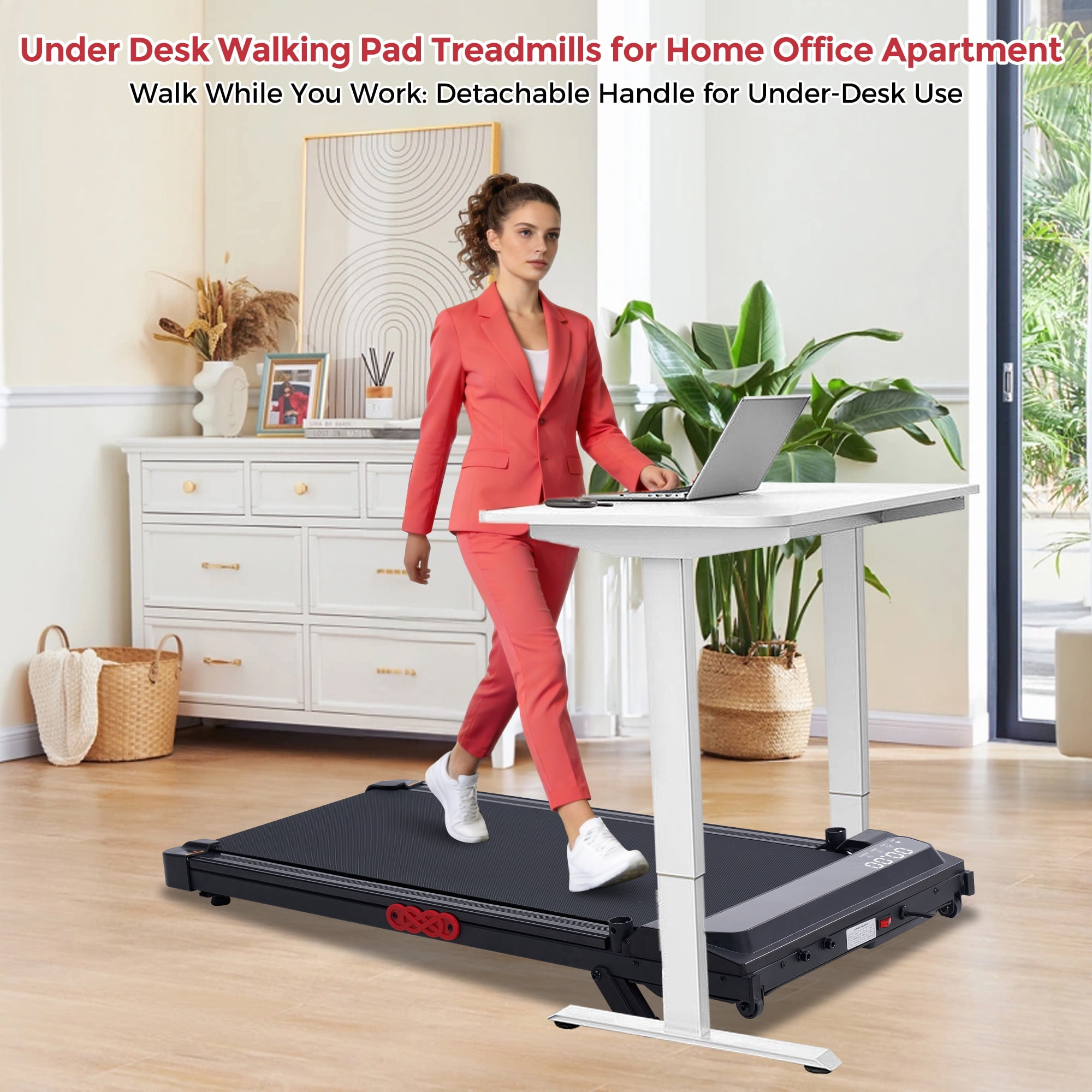 Foldable Walking Pad Treadmill with Handles, 3.0HP Compact Portable Running Machine for Home Fitness, 350LBS Capacity
