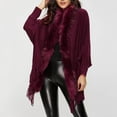 thumbnail image 2 of Women's Solid Color Collar Cloak Knitted Cape Shawl - Acrylic Fabric, Tassel Hem, Open Front, Fall/Winter, 2 of 5