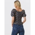 thumbnail image 4 of Top Florales Estilo Campesino Con Mangas Abullonadas Y Cuello En Forma De Corazón De Pradera Para Mujer Negro Rojo XS, 4 of 5