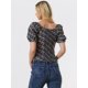 thumbnail image 4 of Top Florales Estilo Campesino Con Mangas Abullonadas Y Cuello En Forma De Corazón De Pradera Para Mujer Negro Rojo XS, 4 of 5