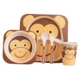 thumbnail image 4 of HLONK Monkey Pattern Kids Bamboo Fiber Tableware Set Portable Lightweight Brown for Kids 5pcs, 4 of 8