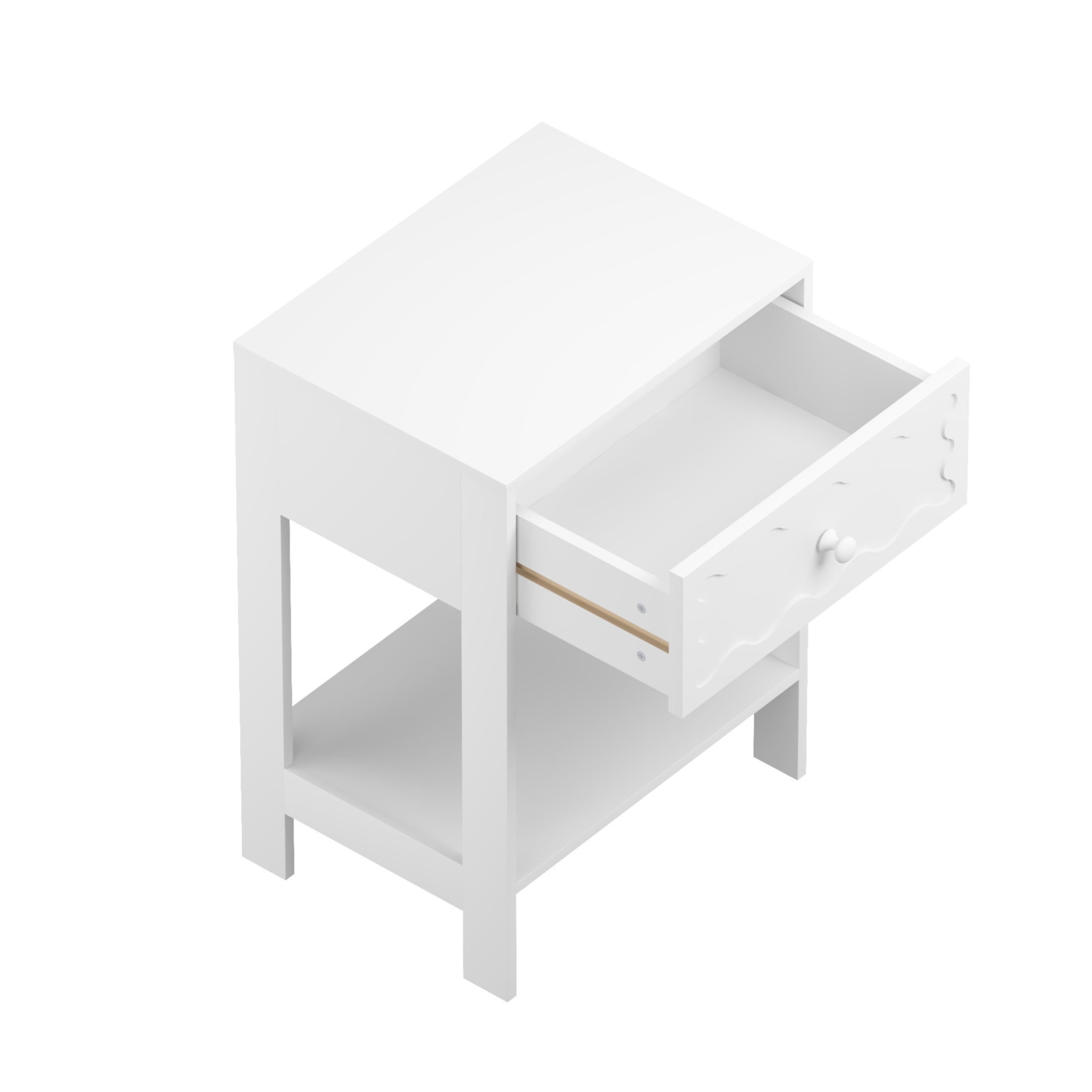 Noble House Modern Nightstand with Wave Pattern Drawer, Bedside Table with Solid Wood Frame, Bedroom, White