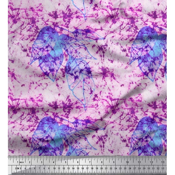 Soimoi Japan Crepe Satin Fabric Leaves & Texture Printed Fabric 1 Yard 42 Inch Wide