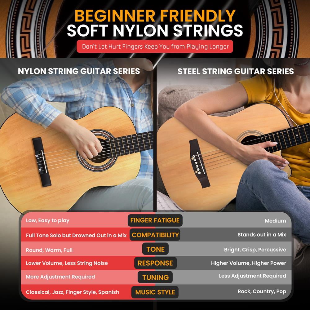 Pyle 30" 1/4 Size Beginner Acoustic Guitar Kit – All Wood Nylon String Instrument with Capo, Strap, Extra Strings & Gig Bag, Natural Gloss