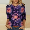 thumbnail image 2 of CYMMPU Tunic Tops Crew Neck Blouses for Women Dressy Casual Spring Tops Summer Fashion Shirts 3/4 Sleeve Flower Pattern Loose Fit Lightweight Basic T-Shirts Multicolor L, 2 of 5
