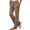 thumbnail image 2 of Women's Split Hem Straight Leg Yoga Pants, Soft Stretchy Ruched Waist Casual Loungewear Trousers with Pockets Brown S, 2 of 6