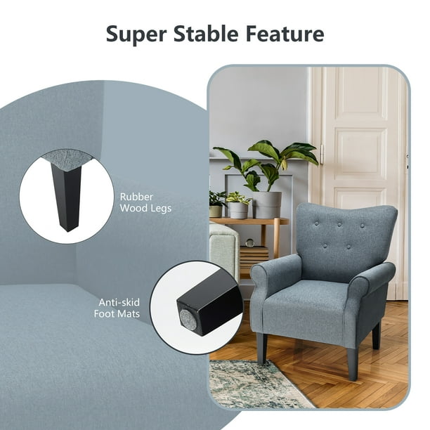 Costway Set of 2 Modern Fabric Accent Chairs w Rubber Wood Legs