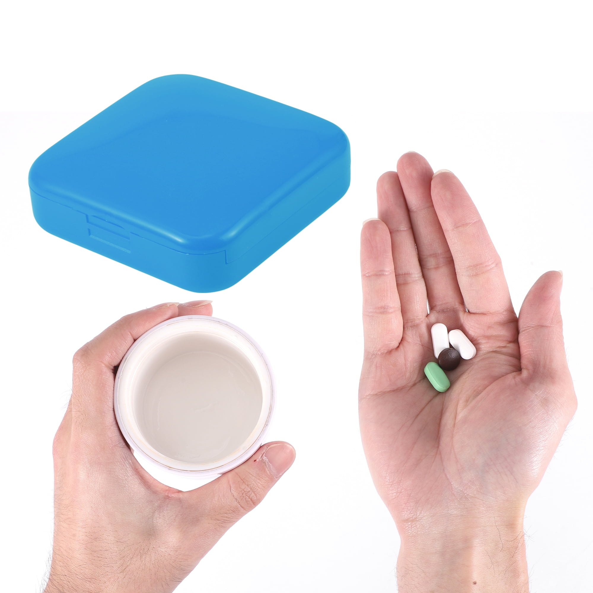 Unique Bargains Durable Square 2 Compartment Pill Case Blue