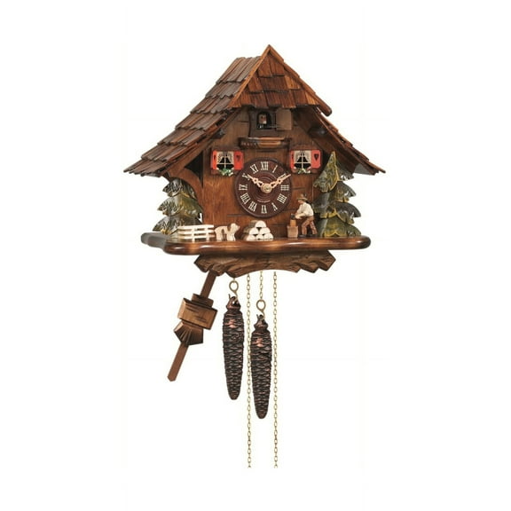 Cuckoo Clock Black Forest house with moving wood chopper EN 492