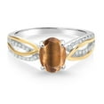 thumbnail image 2 of Gem Stone King 1.39 Ct Brown Tiger Eye E-F Lab Grown Diamond 925 Silver and 10K Yellow Gold Ring, 2 of 3