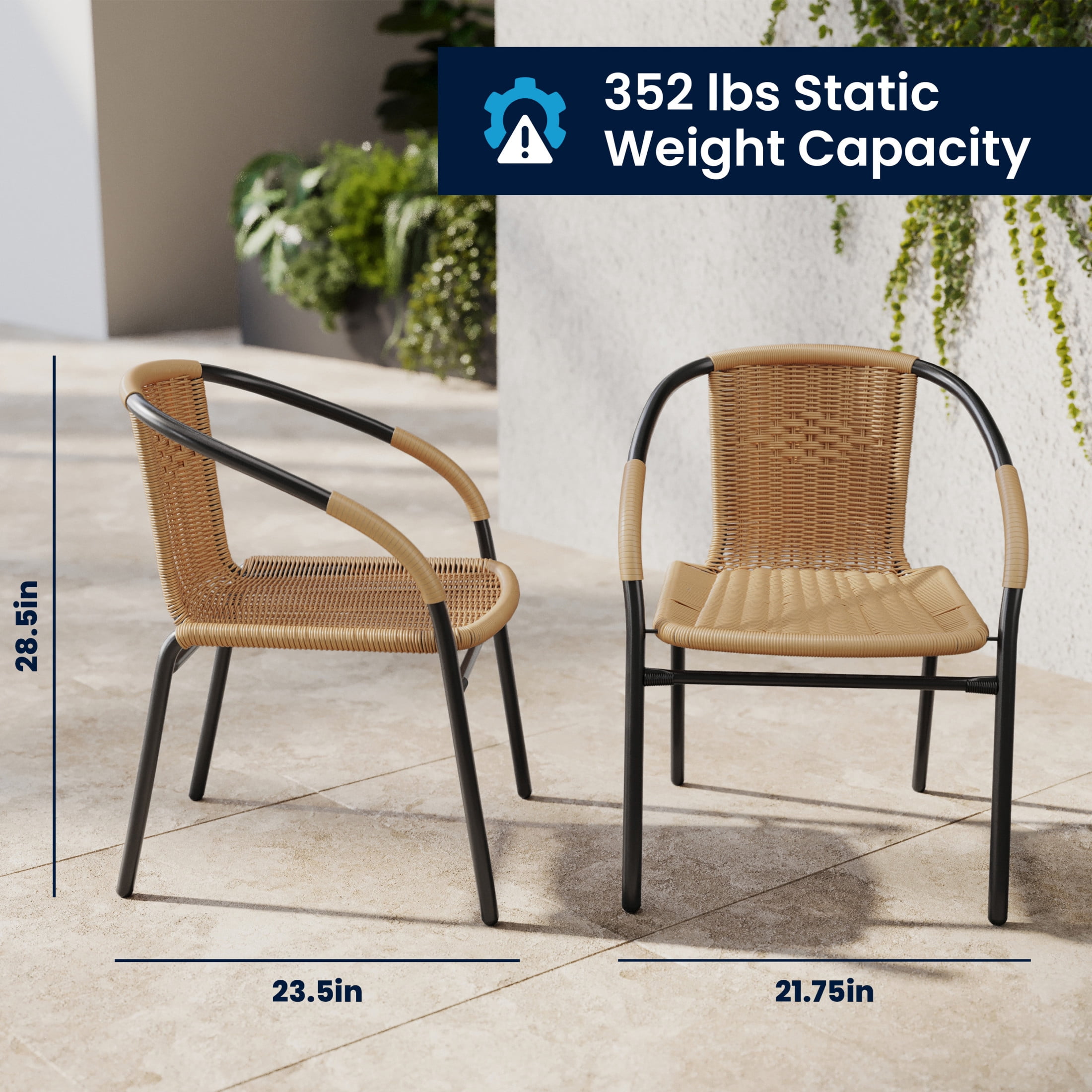 Flash Furniture Set of 4 Commercial Grade Beige Rattan Indoor-Outdoor Restaurant Stack Chairs