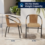 BizChair Set of 2 Commercial Grade Beige Rattan Indoor-Outdoor Restaurant Stack Chairs