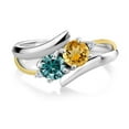 thumbnail image 2 of Gem Stone King 1.25 Cttw Yellow Citrine and Blue Moissanite 925 Silver and 10K Yellow Gold Ring | Round 5MM (Size 7), 2 of 5