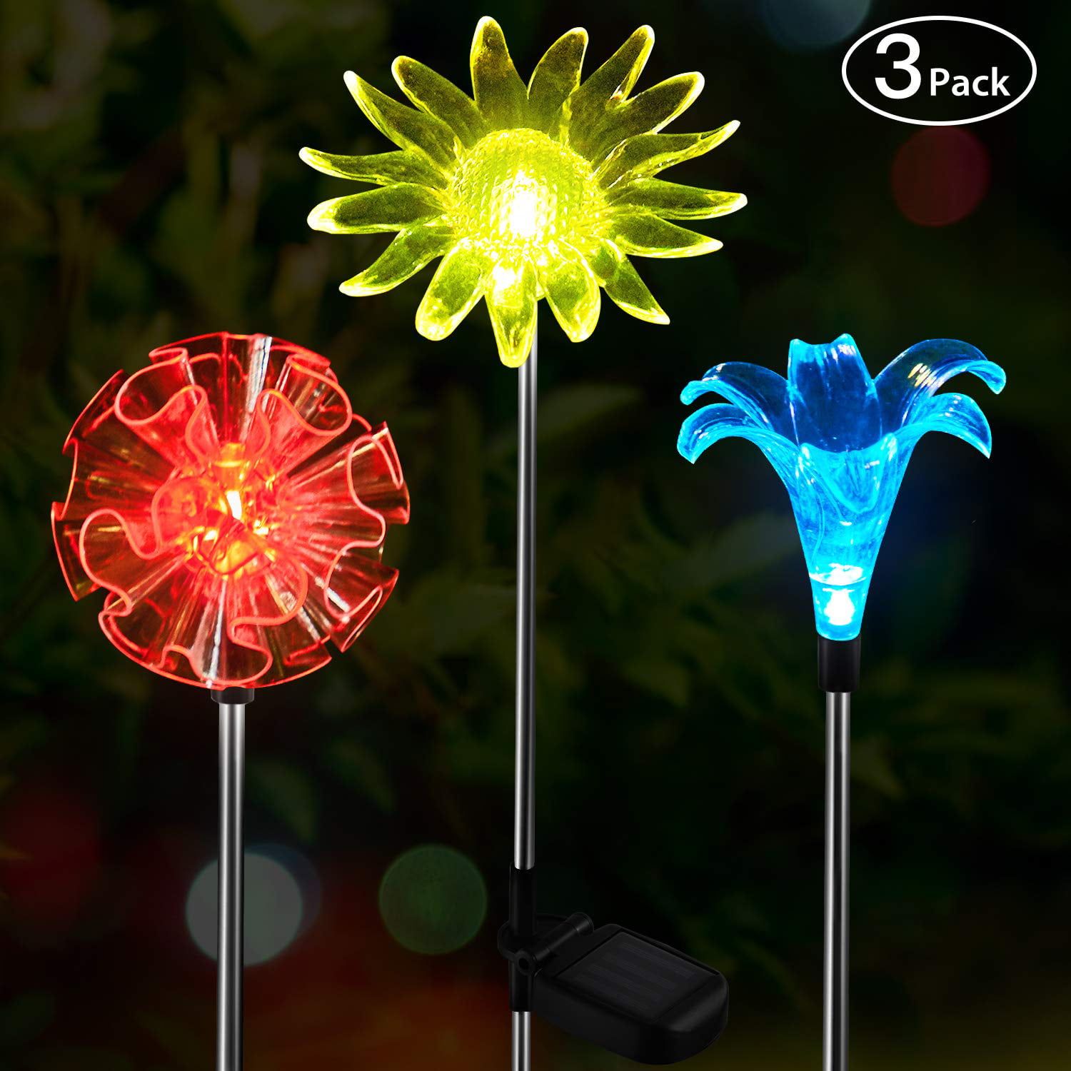 3PK Solar LED Garden Lights Post Patio Path Outdoor Lighting Colour Changing 
