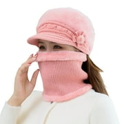 Yirtree Fleece Lined Womens Beanie Hat, Winter Hat Scarf Mask Set,Women's Winter Hat, Middle-Aged and Old Warm Earmuff hat