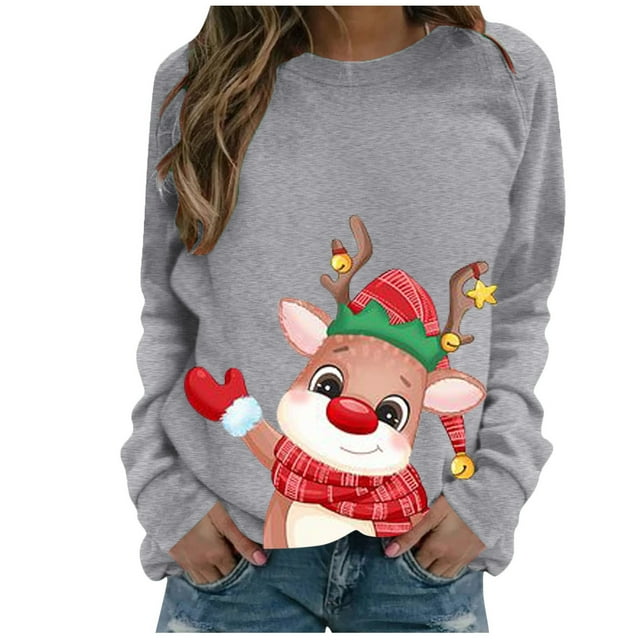 Chandail de Noël pour Femmes Imprimé de Vacances chandail Mi-Long Fermeture Chaude Col Rond Cardigan Manches Longues Chandail de Noël Capuche Veste de Mode