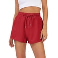 thumbnail image 2 of LNZGNM Women Casual Shorts Drawstring Comfy Elastic Waist Shorts Summer Pull On Short Pants with Pockets,Red M, 2 of 6