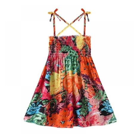 

Esho Toddler Girls Summer Dresses Size 12M-6T Baby Girl Sleeveless Floral Printed Beach Sundress 1-6Y Little Girls Elastic Spaghetti Strap Dress