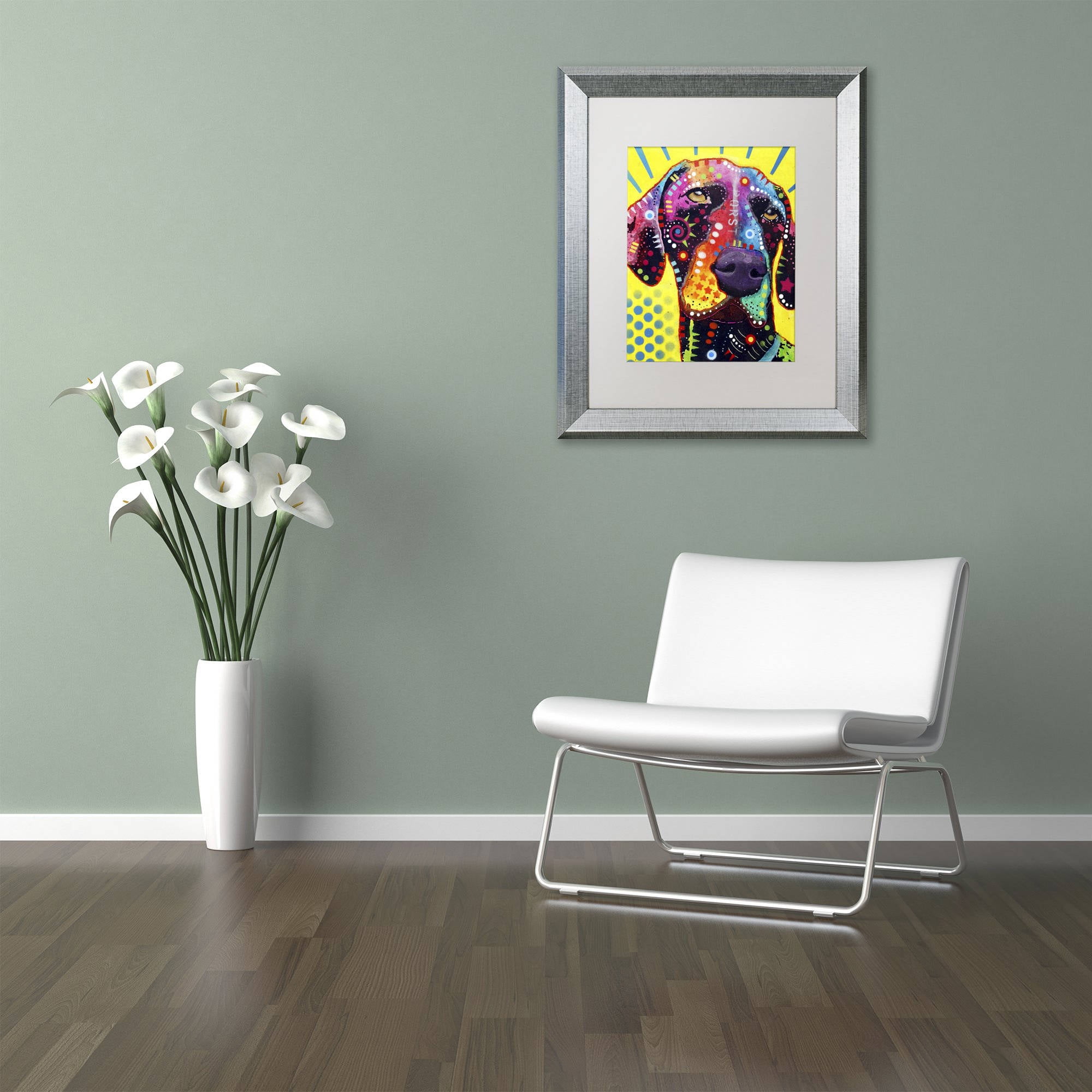 Trademark Fine Art "German Short Hair Pointer" Canvas Art by Dean Russo, White Matte, Silver Frame
