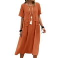 thumbnail image 1 of Bellella Robes Midi pour Femmes Col Rond Robe Longue Manches Courtes Robe d'Été Décontractée Chemise d'Été Dames Orange m, 1 of 1