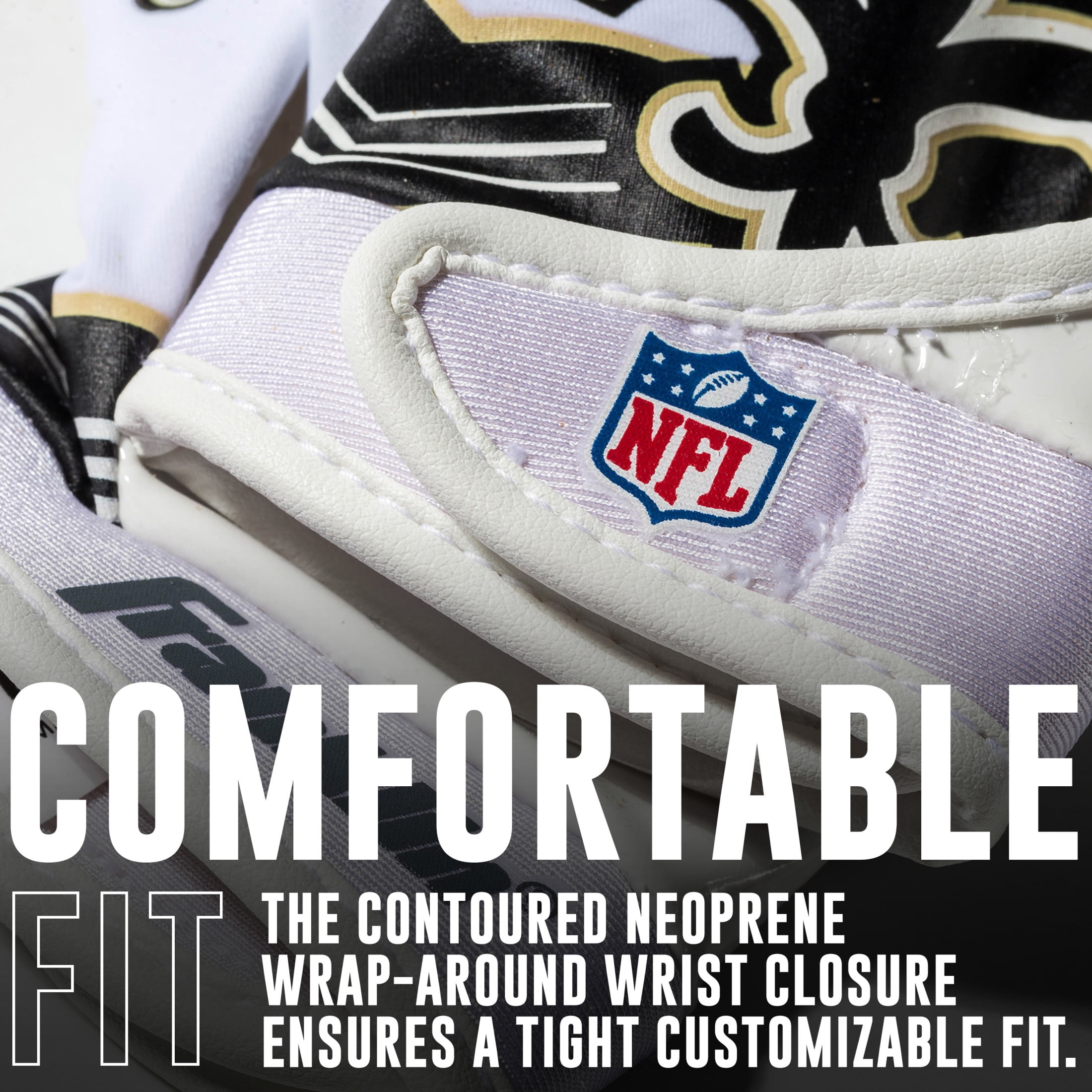 Franklin Sports New Orleans Saints Youth NFL Football Receiver Gloves - Official NFL Team Logos - Kids Football Gear + Accessories - Youth XS/S Pair