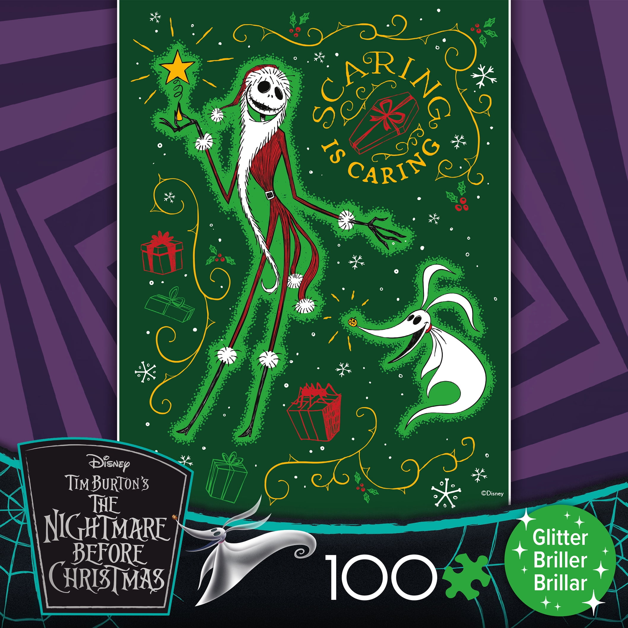 Ceaco Tim Burton's The Nightmare Before Christmas Scaring is Caring Glitter 100-Piece Interlocking Jigsaw Puzzle for Children Ages 6+