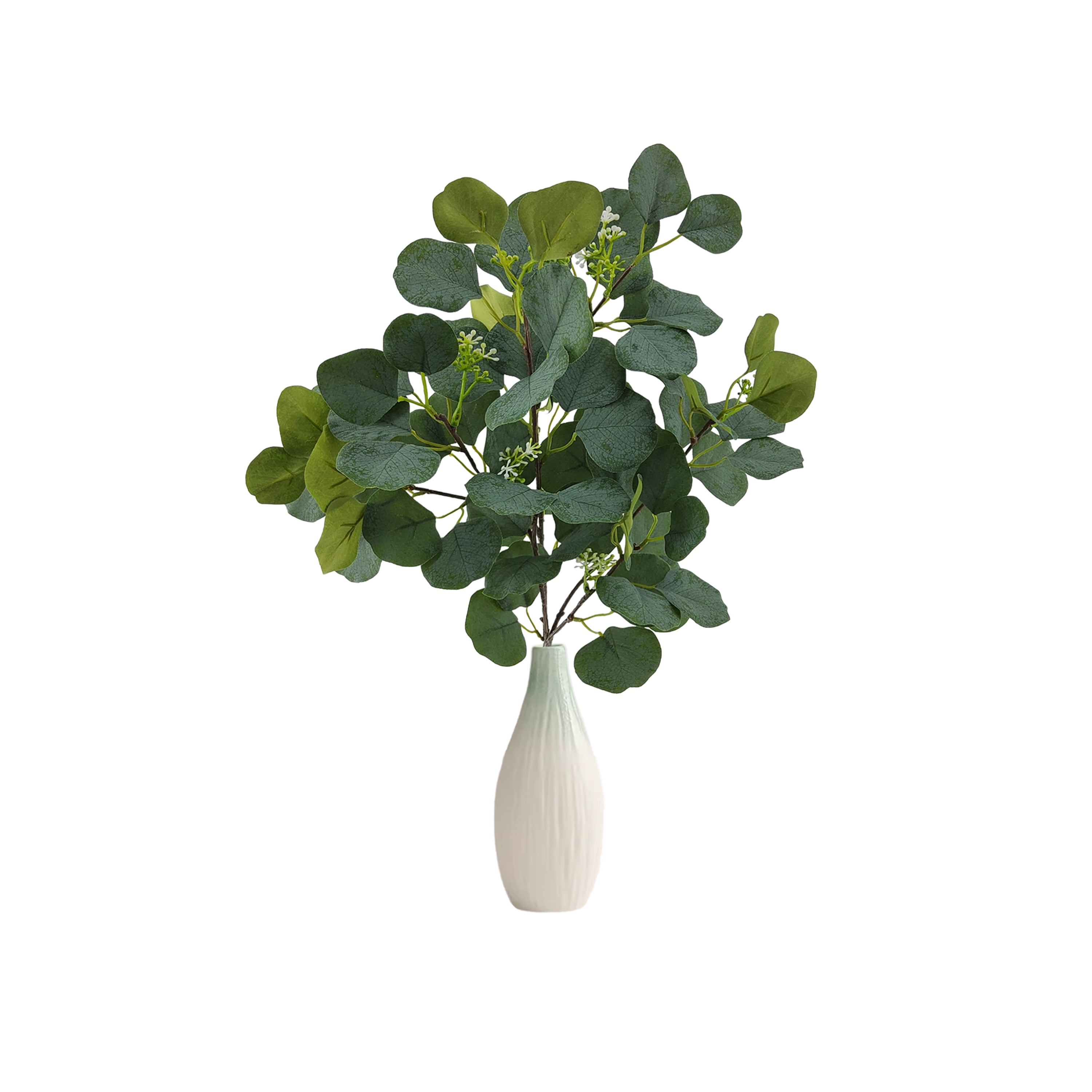 (2 pack) Mainstays 17.5in Indoor Artificial Eucalyptus Bush, Green Color. Weight: 0.11lb. Not in Pot.