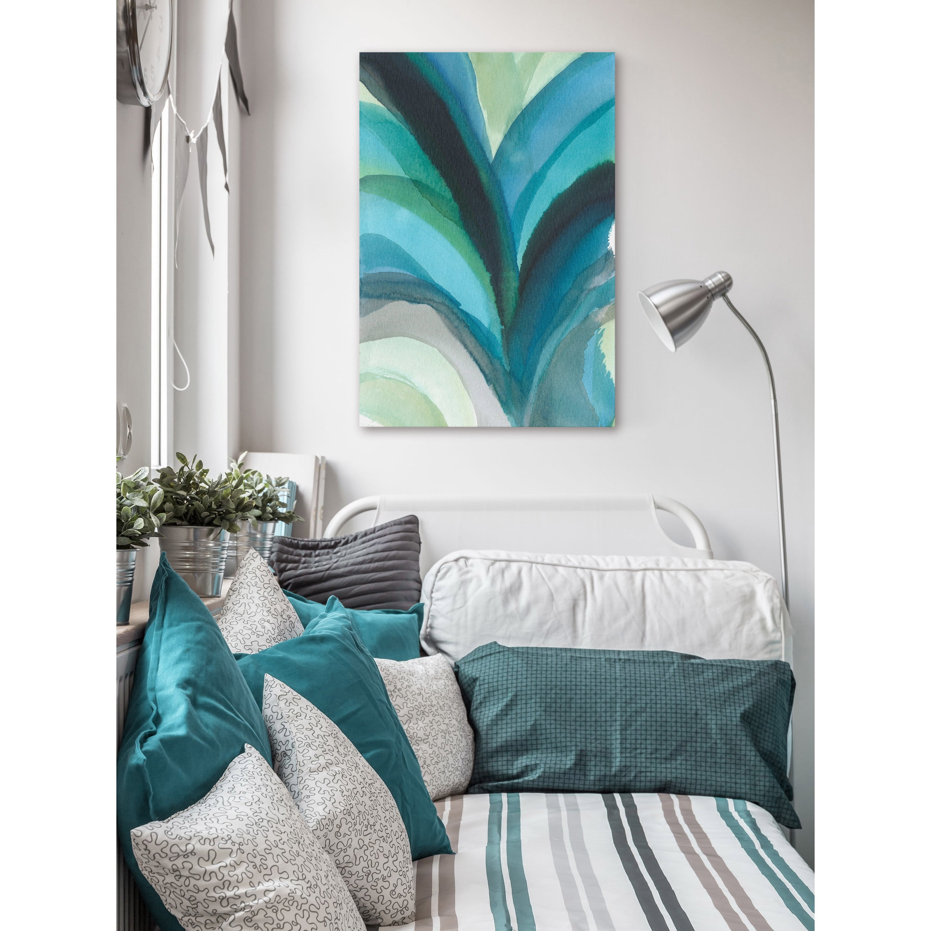 Marmont Hill "Blue Leaf Splash" Painting Print on Wrapped Canvas