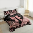 thumbnail image 3 of Manfei Princess Pink Bow Bedding Comforter Set, Chic Lattice Ribbon Twin Comforter Sets, Vintage Black Blossom Bedding Set, Microfiber Bedroom Decor Reversible 2pcs, 3 of 8