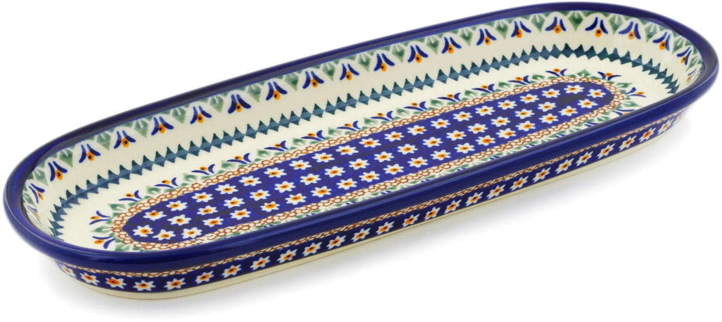 Polish Pottery 11-inch Platter (Floral Peacock Theme) Signature UNIKAT