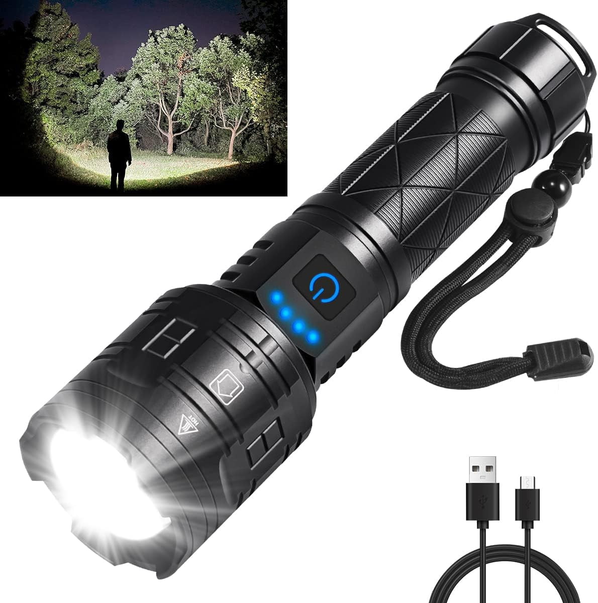 2Pack Rechargeable Flashlights High Lumens, 990000LM Powerful Tactical Flashlights, 5 Modes LED Flashlight Adjustable, Brightest Flashlight Waterproof, Handheld Flash Light for Home, Camping, Hiking