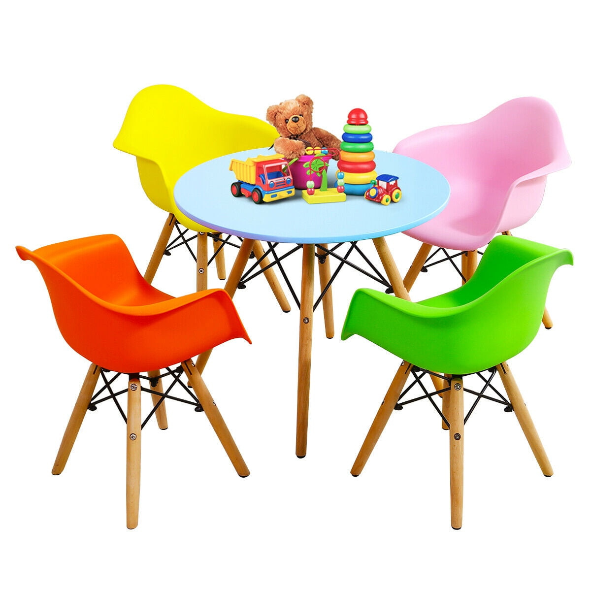 Gymax 5 Pc Kids Modern Colorful Round Table Chair Set With 4 Arm Chairs Walmartcom Walmartcom