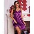 thumbnail image 4 of Ekouaer Women's Nightgown Satin Nightgowns for Women V-neck Lace Chemise Sleepwear Soft Lingerie for Women, 4 of 6