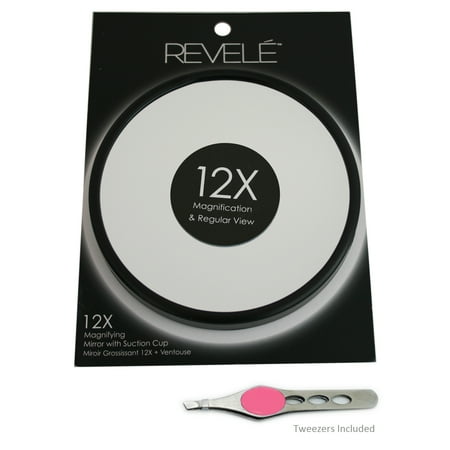 12x Magnifying Mirror With Suction Cup Stainless Steel Tweezers 12x Magnifying Mirror With Suction Cup Stainless Steel Tweezers