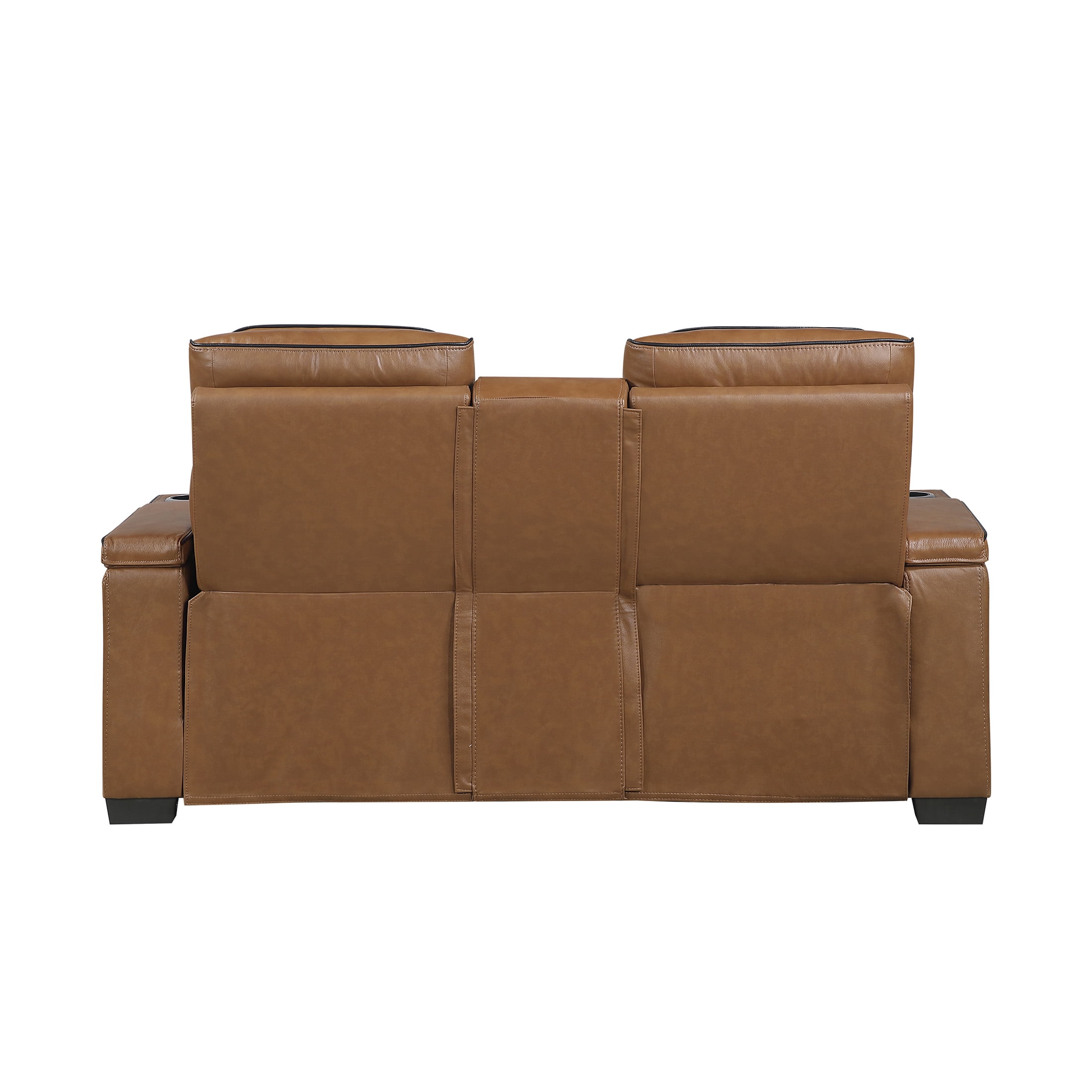 OakvillePark Elantra Leather Match Power Double Reclining Love Seat with Center Console/Power Headrests/Storage Arms/Cup Holders/Wireless speakers/Air Massage/Heat/LED Lighting/Charging Ports, Brown