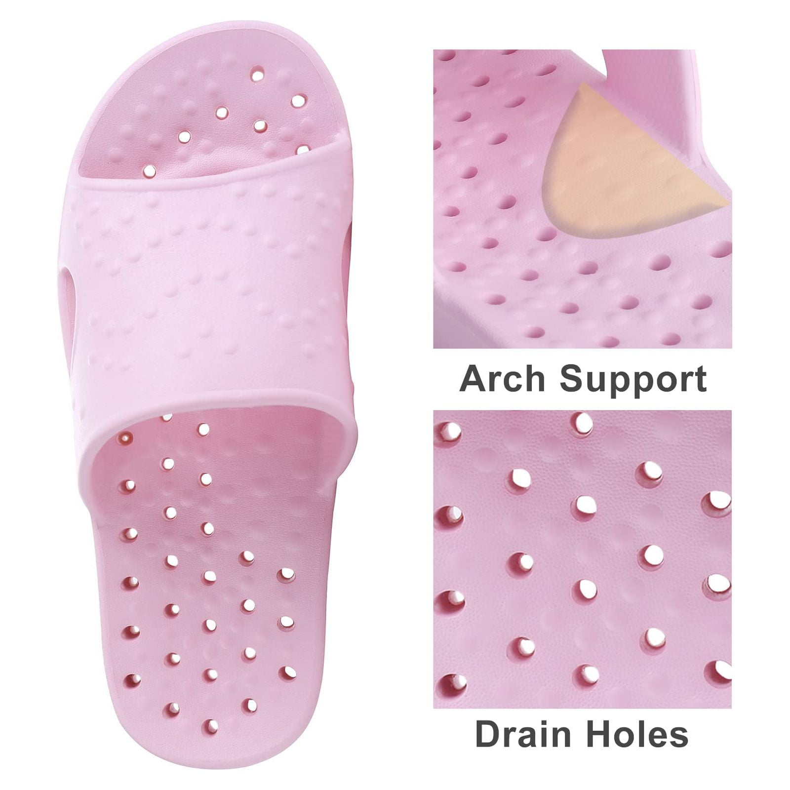 Litfun Zapatos de Ducha para Mujer Hombre, Zapatillas de Baño Antideslizantes de Secado Rápido, Sandalias de Ducha con Orificios de Drenaje, Rosa