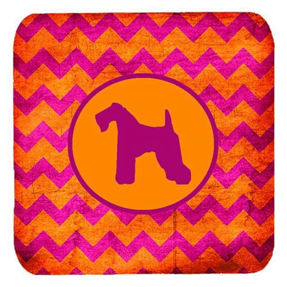 Kerry Blue Terrier Chevron Pink And Orange Foam Coasters - Set 4, 3.5 x 3.5 In.